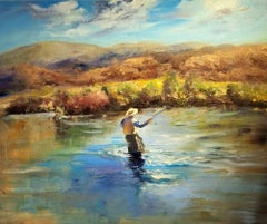 La pêche en Patagonie - Peinture à l'huile d'Elena Mardashova - 2023