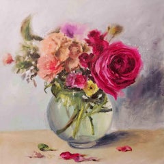 Blumen in der runden Vase – Ölgemälde von Elena Mardashova – 2022