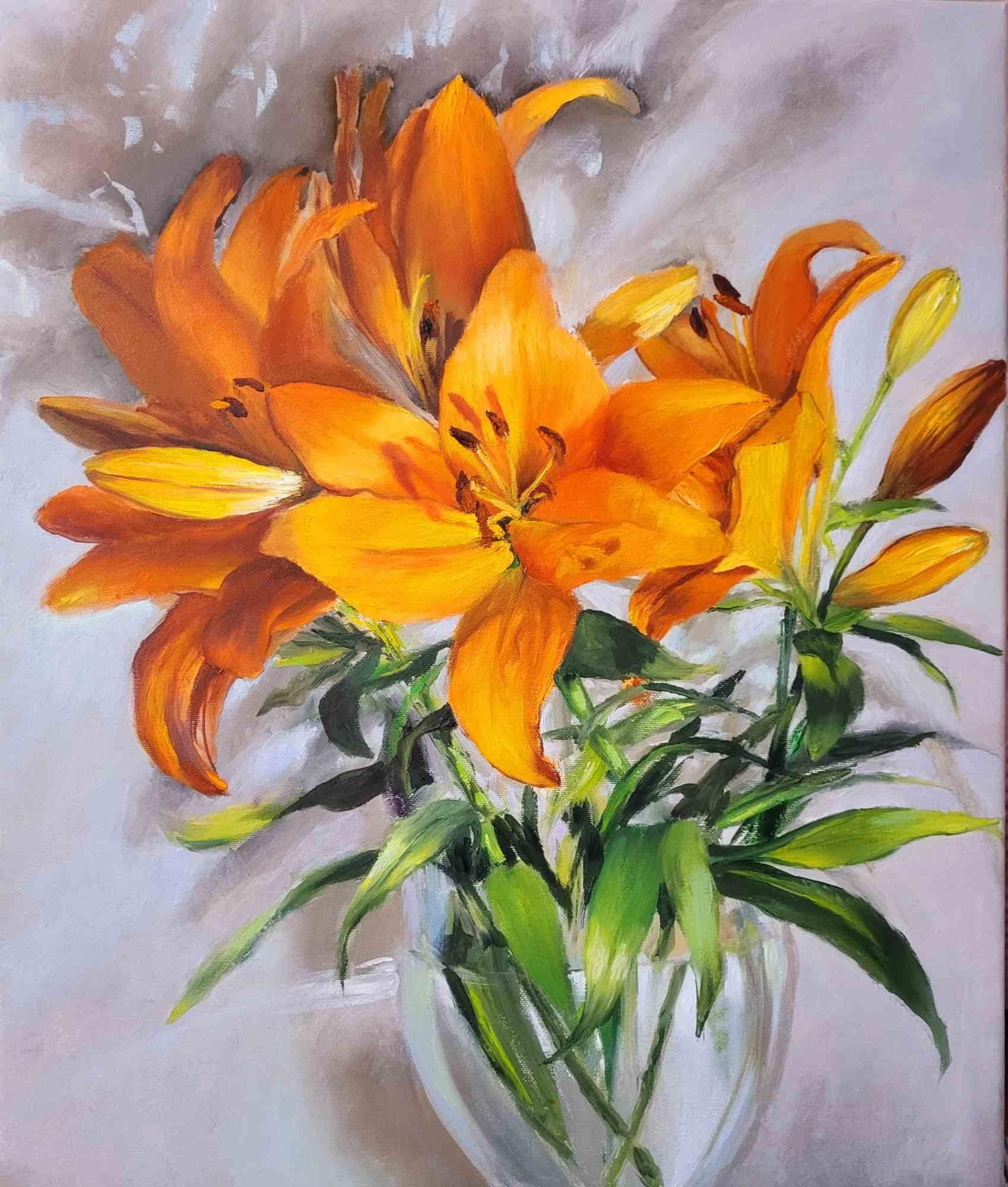 Lilies are here - Oil Paint by Elena Mardashova - 2024 For Sale 1