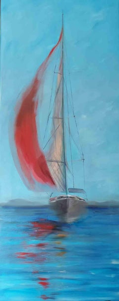 Red Sailboat - Oil Painting by Elena Mardashova - 2020