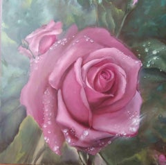 Rose in Dew - Oil Painting by Elena Mardashova - 2020