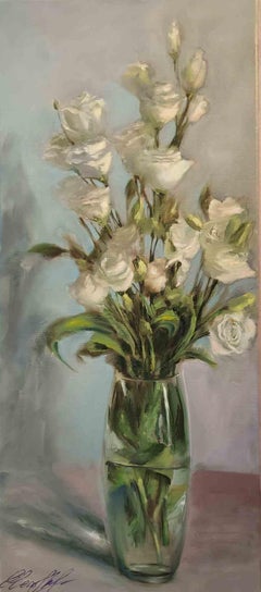 Small White Roses - Oil Painting by Elena Mardashova - 2020