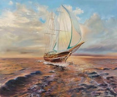 Sunset Boat - Oil Painting by Elena Mardashova - 2022