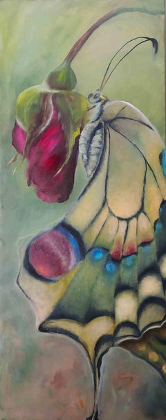 Yellow Butterfly on the Rose - Oil Painting by Elena Mardashova - 2020