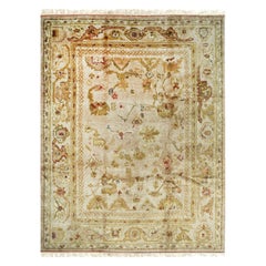 Elena Mohair Oushak Beige Hand-Knotted Rug Carpet with Allover Floral Design