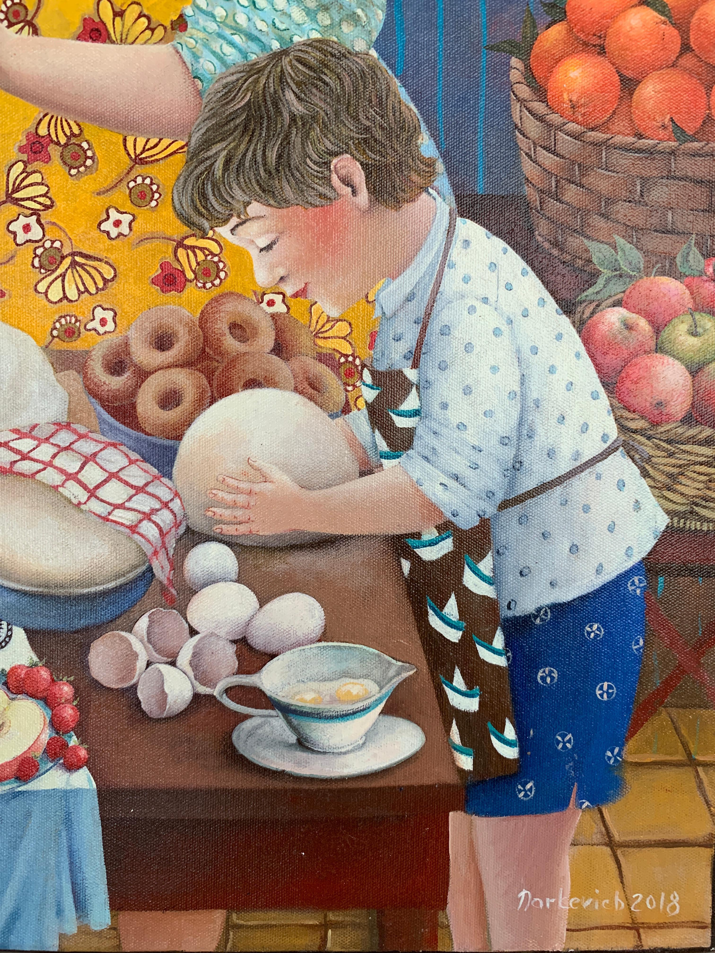 Morning smells-morning routine of baking the bread and pastry - Painting by Elena Narkevich