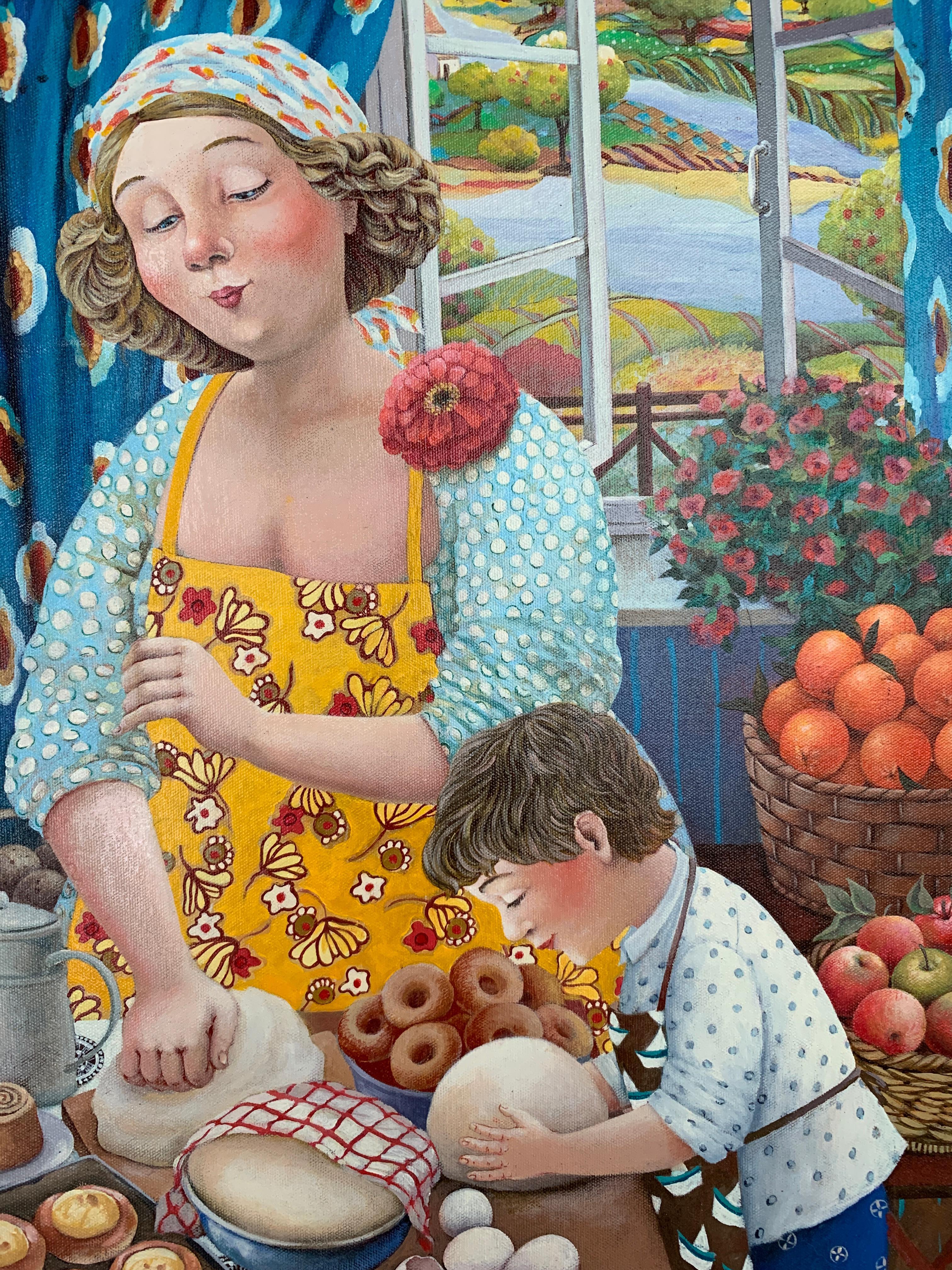 Morning smells-morning, die Routine des Brotes und der Vorspeisenbraunen (Moderne), Painting, von Elena Narkevich
