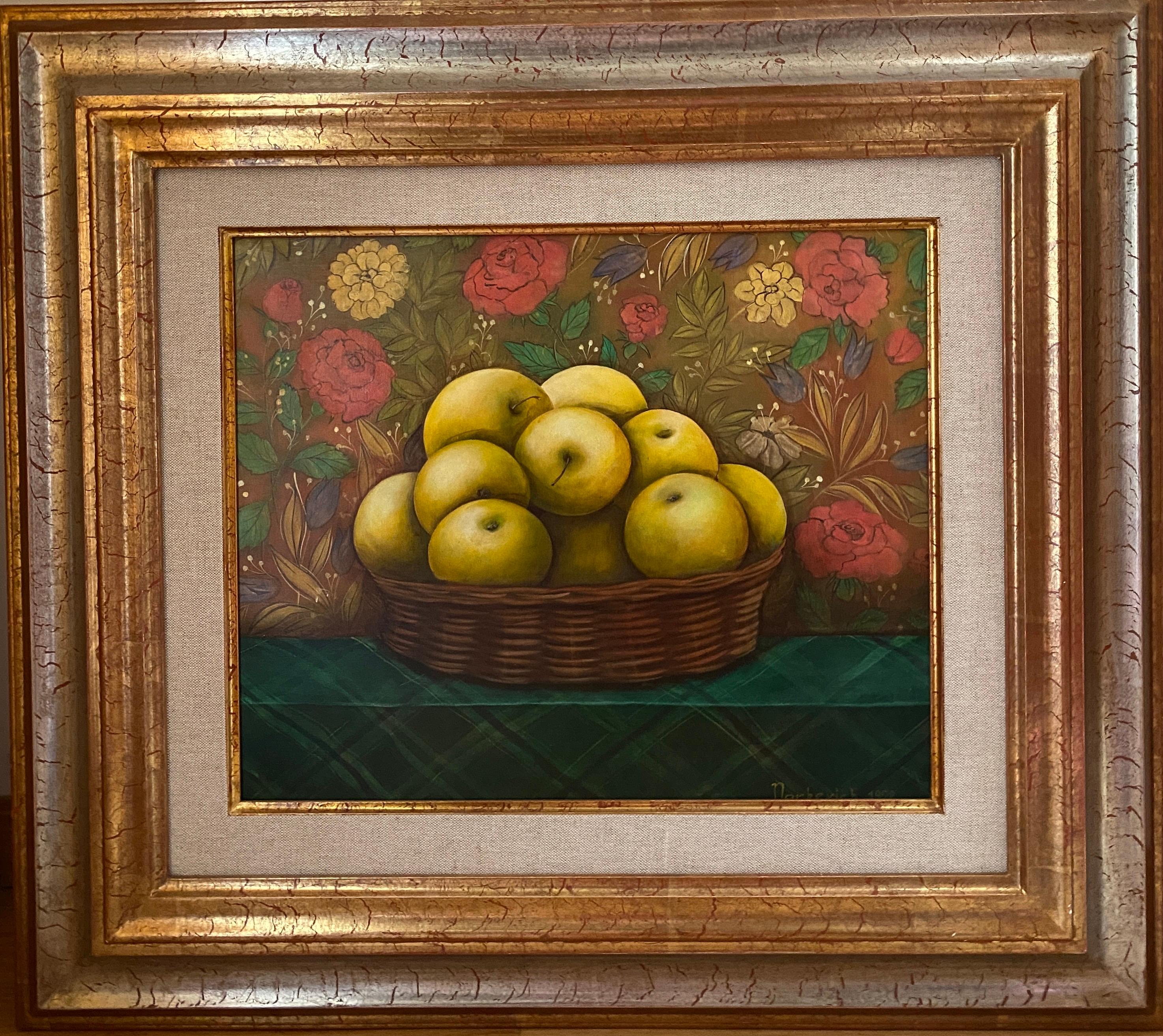 The still Life with yellow apples.  - Contemporary Painting by Elena Narkevich