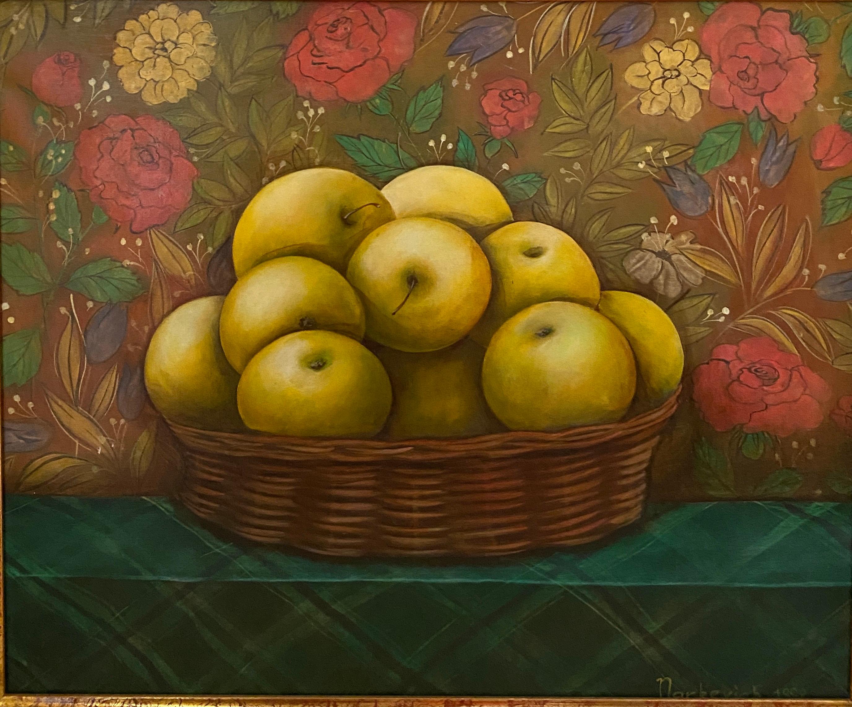 El bodegón con manzanas amarillas. - Still-Life Painting Amarillo de Elena Narkevich