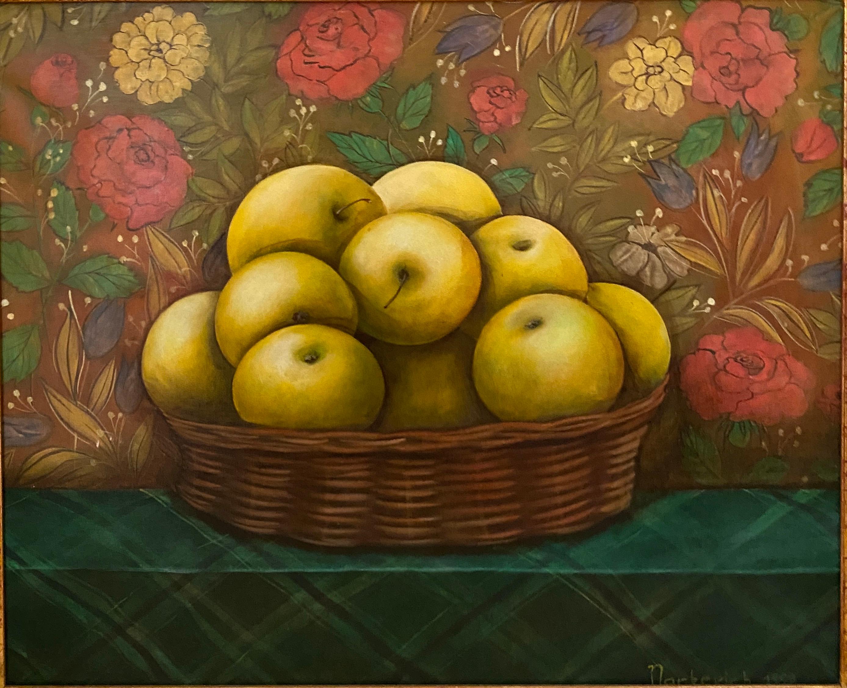 Elena Narkevich Still-Life Painting - The still Life with yellow apples. 