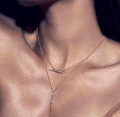 Elena Necklace, Yellow Gold and Diamond Bar Necklace