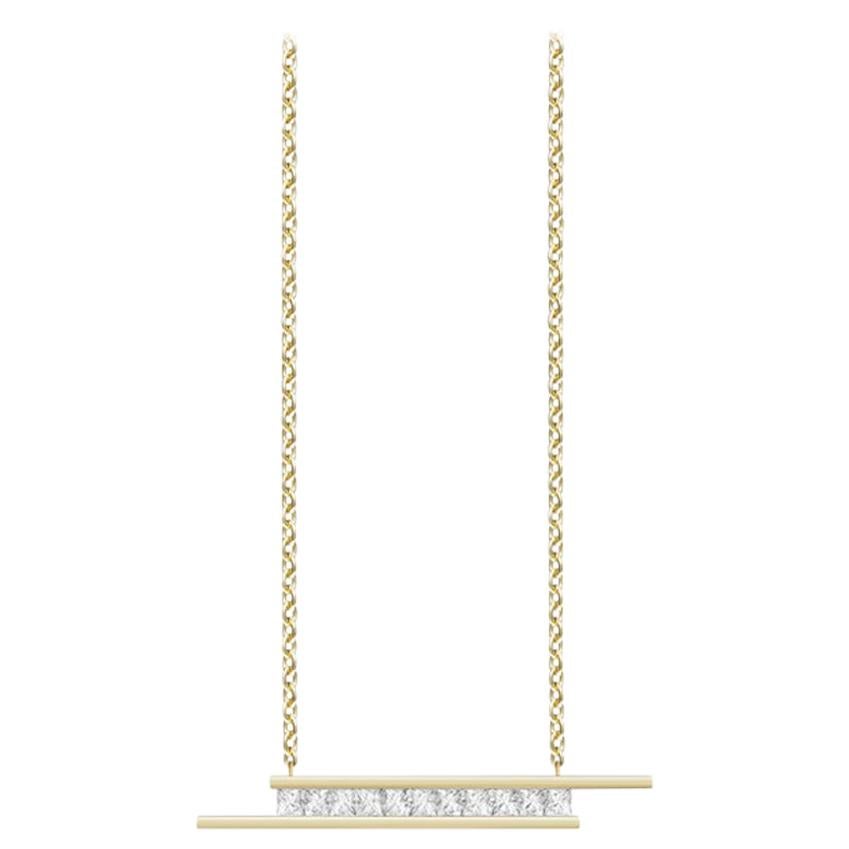 Elena Necklace, Yellow Gold and Diamond Bar Necklace For Sale