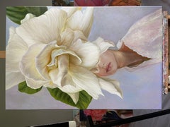 Portrait with gardenia, Painting, Oil on Canvas
