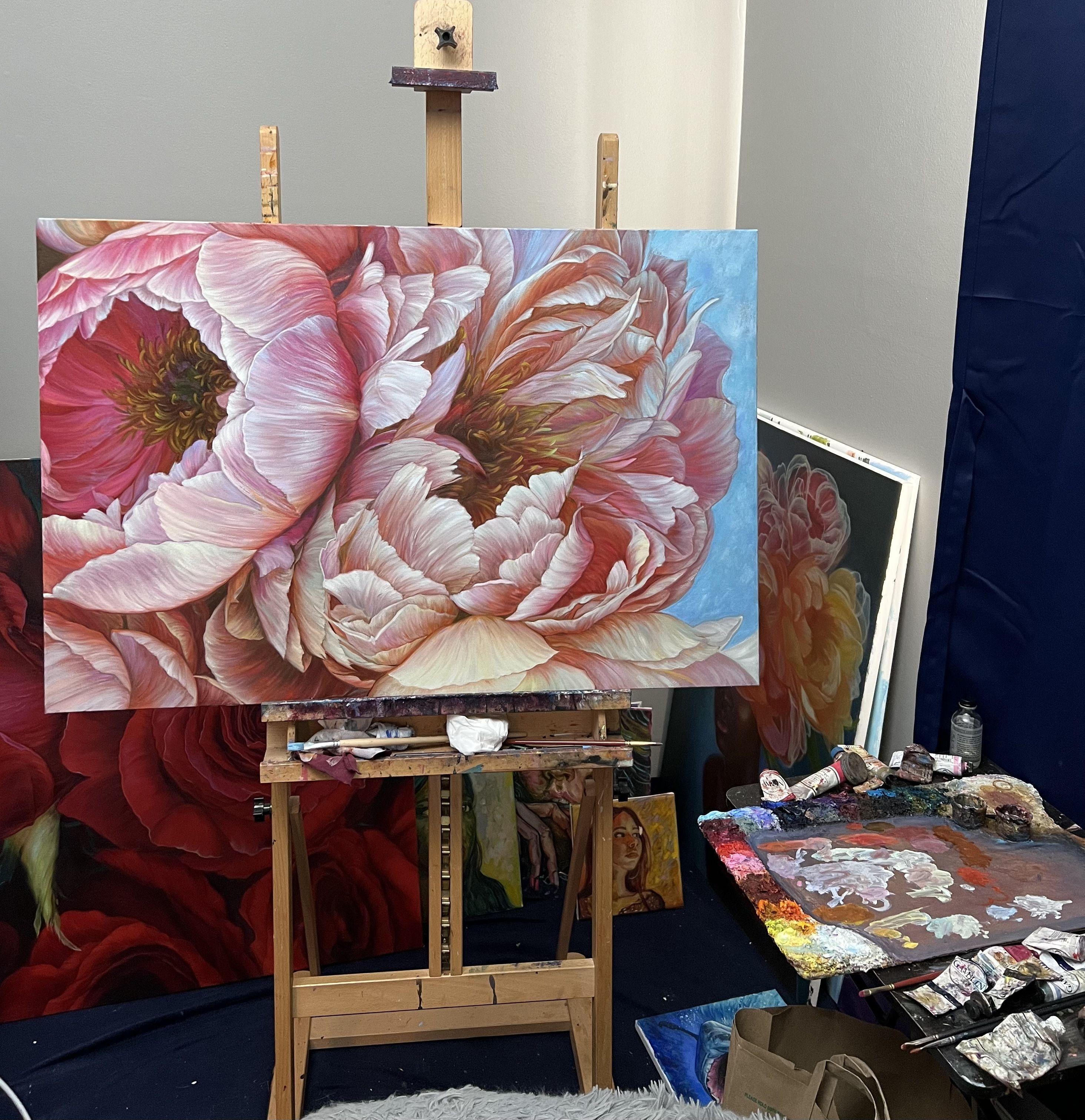 Peonies, Painting, Oil on Canvas For Sale 1
