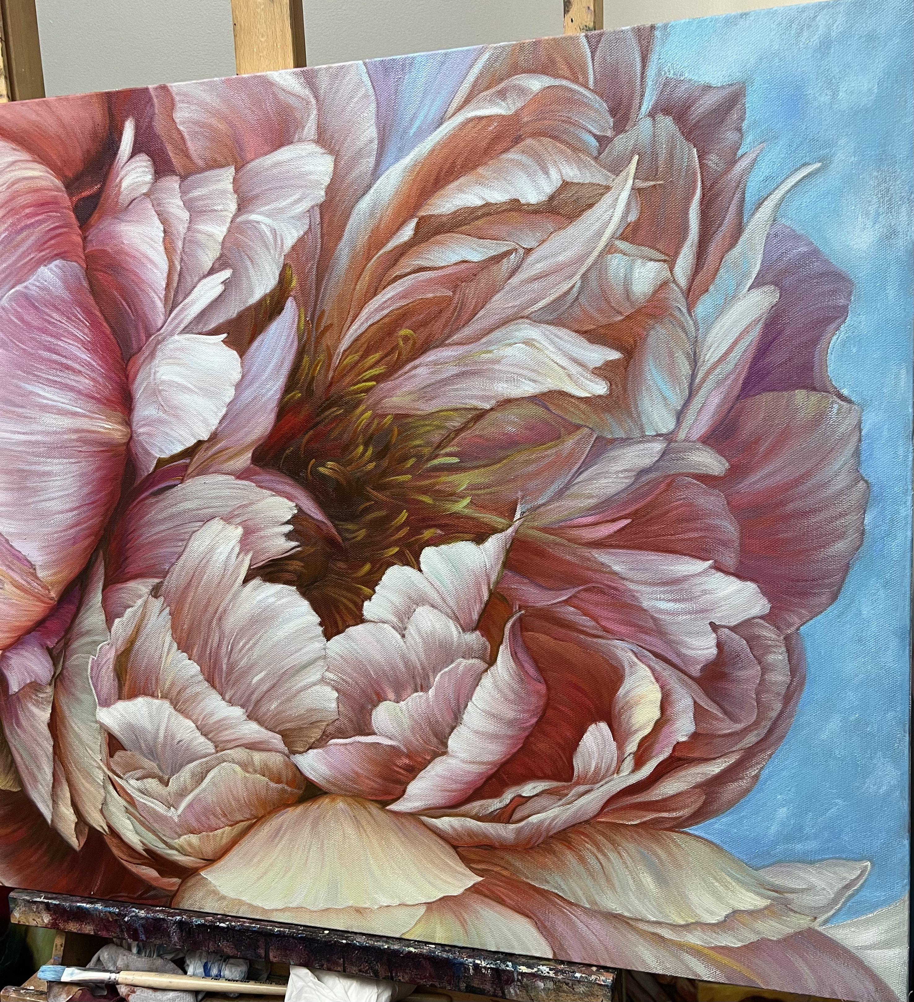 Peonies, Painting, Oil on Canvas For Sale 3