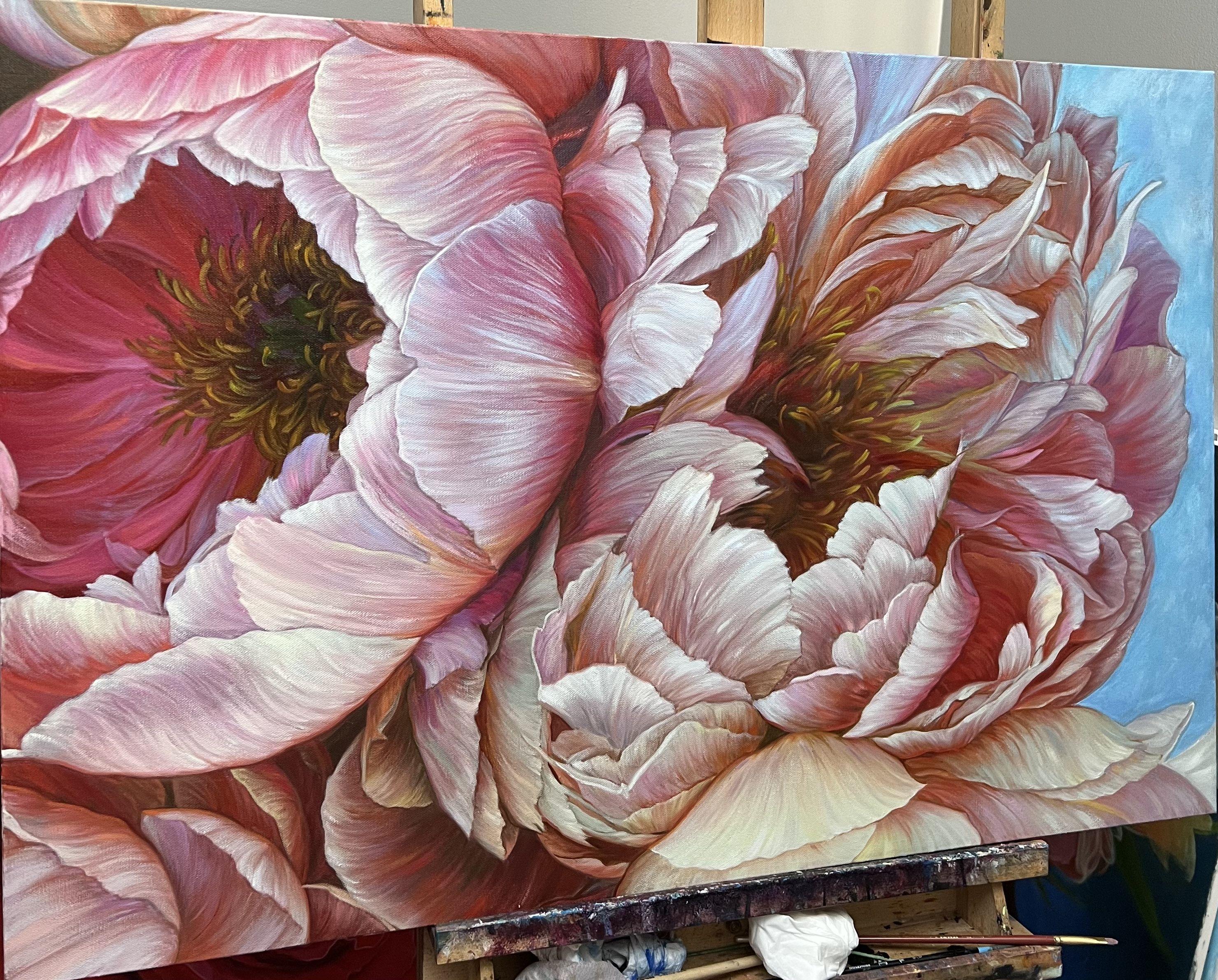 Peonies, Painting, Oil on Canvas For Sale 4