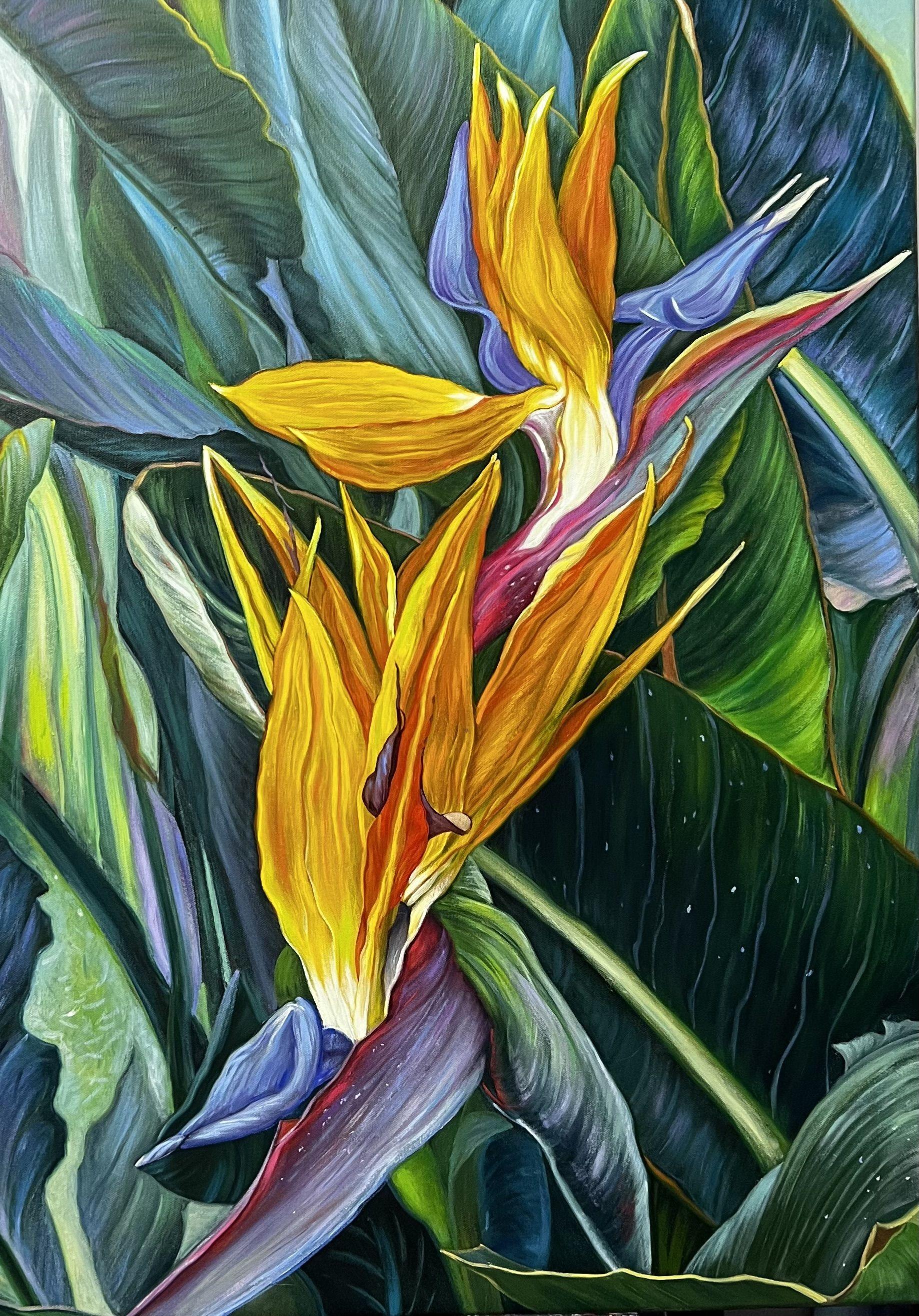 Bird paradise, Painting, Oil on Canvas For Sale 1