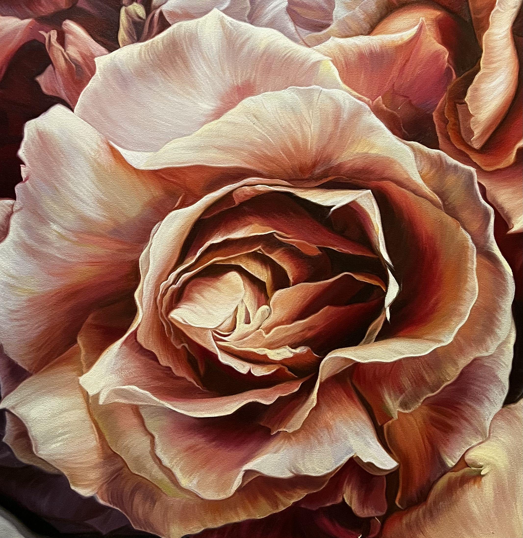 Brown roses. Year of creation the  end of 2020, December :: Painting :: Fine Art :: This piece comes with an official certificate of authenticity signed by the artist :: Ready to Hang: Yes :: Signed: Yes :: Signature Location: Podmarkova  :: Canvas