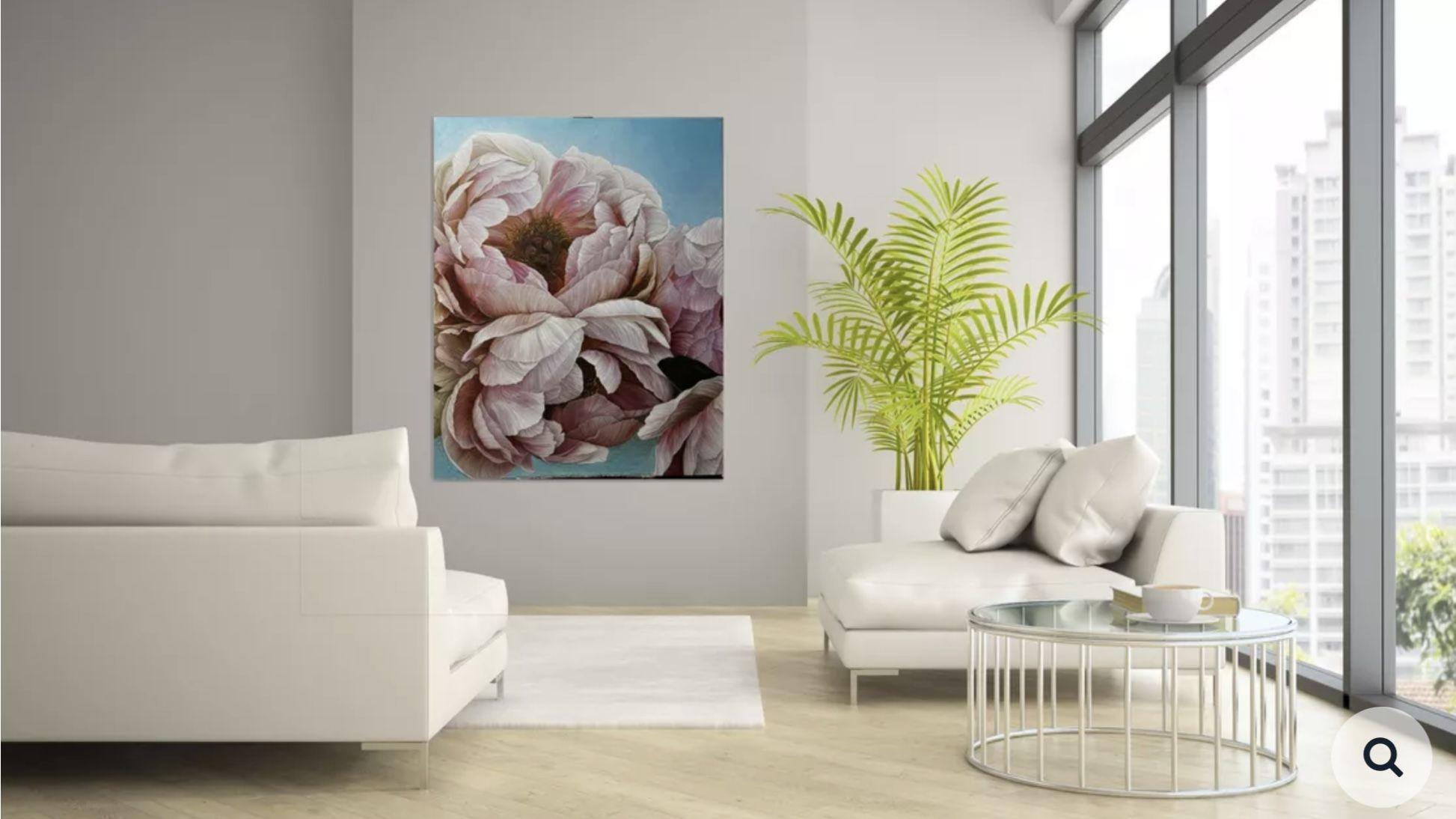 Peinture, huile sur toile rose café en vente 1