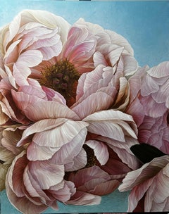 Peonías rosa café, Pintura, Óleo sobre lienzo