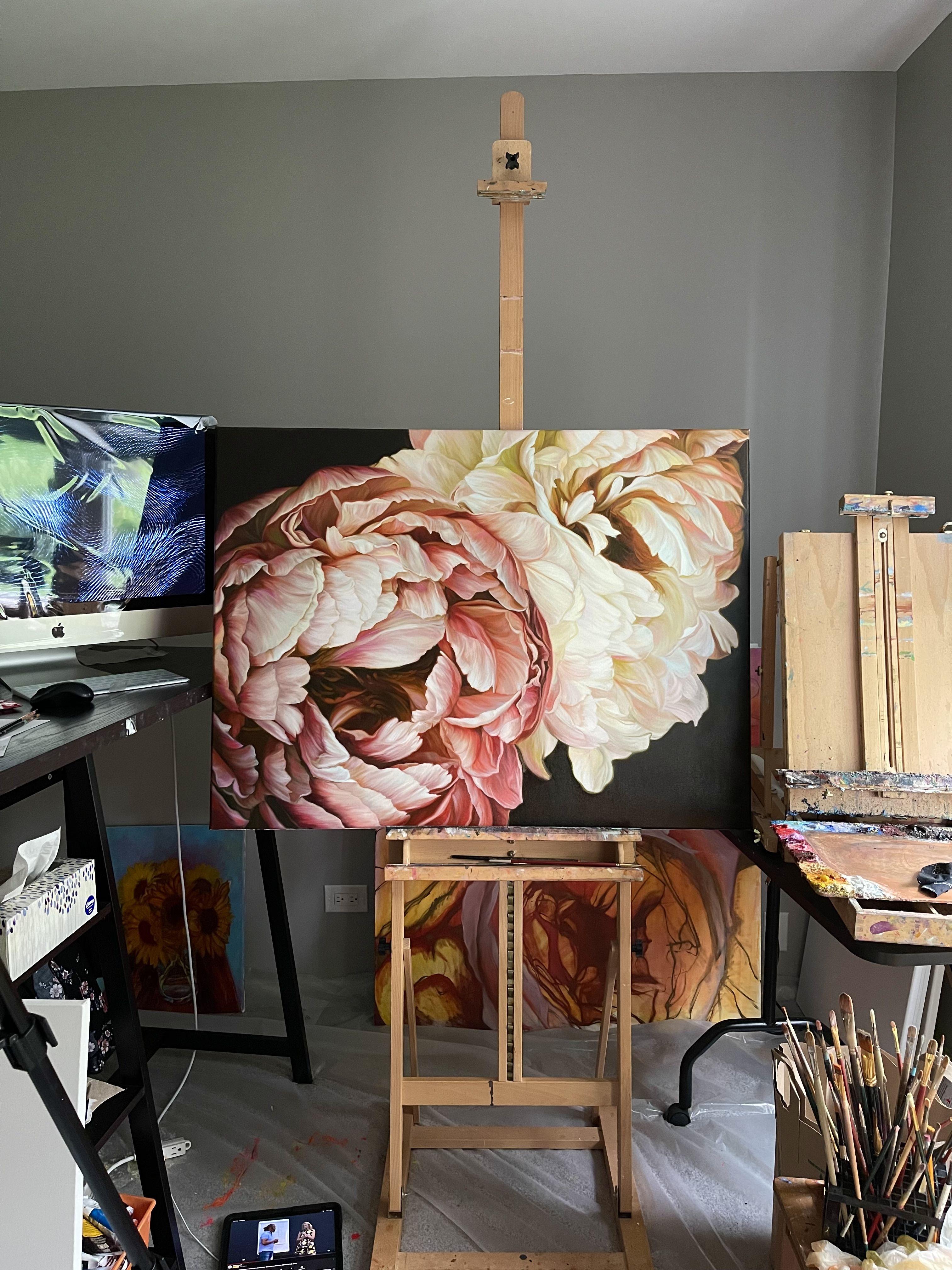 Duet of Peonies 2, Painting, Oil on Canvas For Sale 1