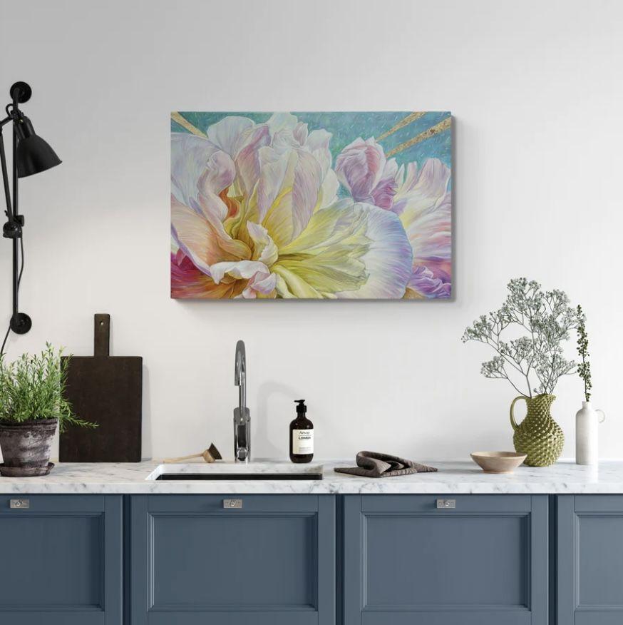 Flowers with gold rays, Painting, Oil on Canvas For Sale 2