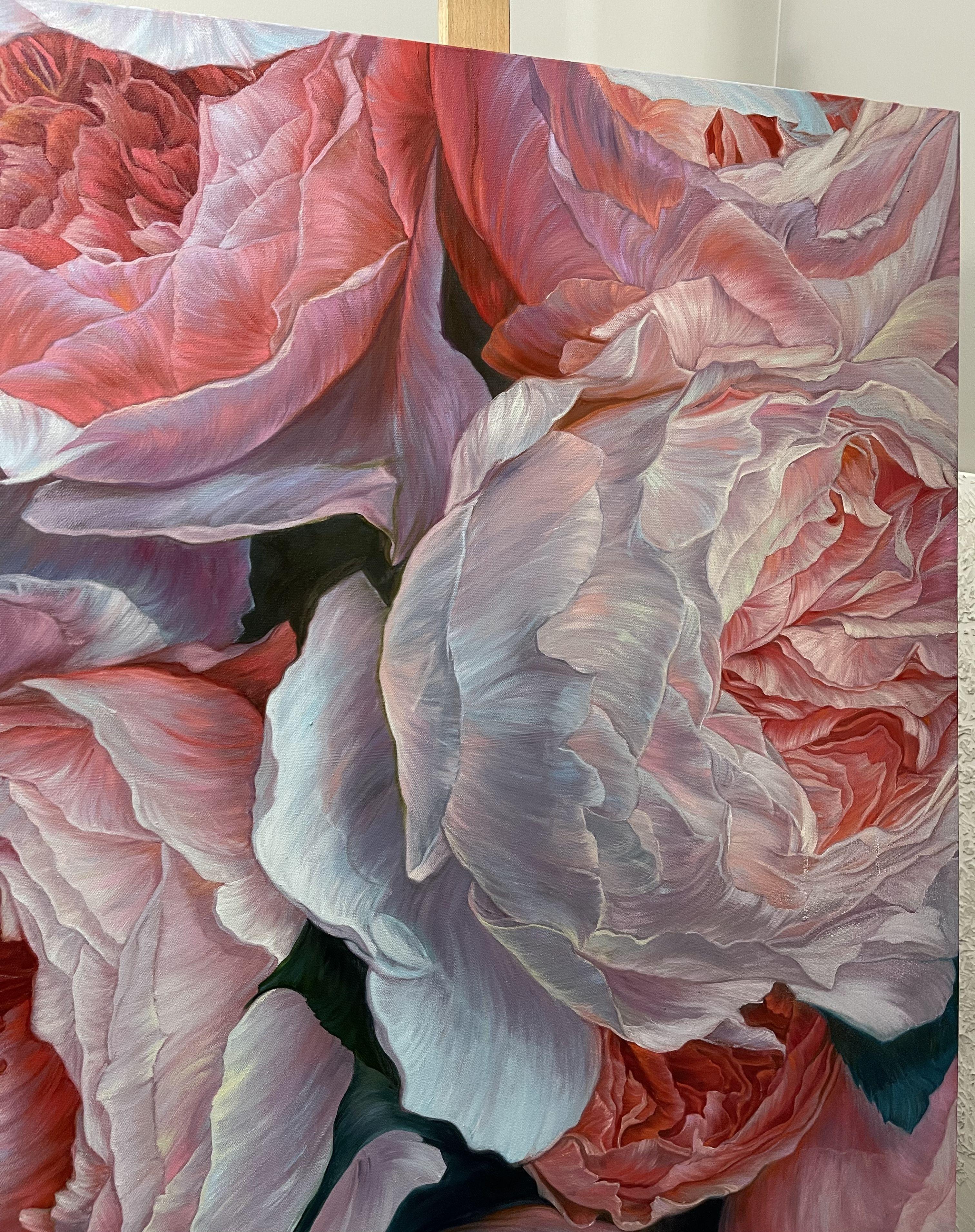 Peony roses, 2022 year  :: Painting :: Fine Art :: This piece comes with an official certificate of authenticity signed by the artist :: Ready to Hang: Yes :: Signed: Yes :: Signature Location: Elena Podmarkova  :: Canvas :: Diagonal :: Original ::