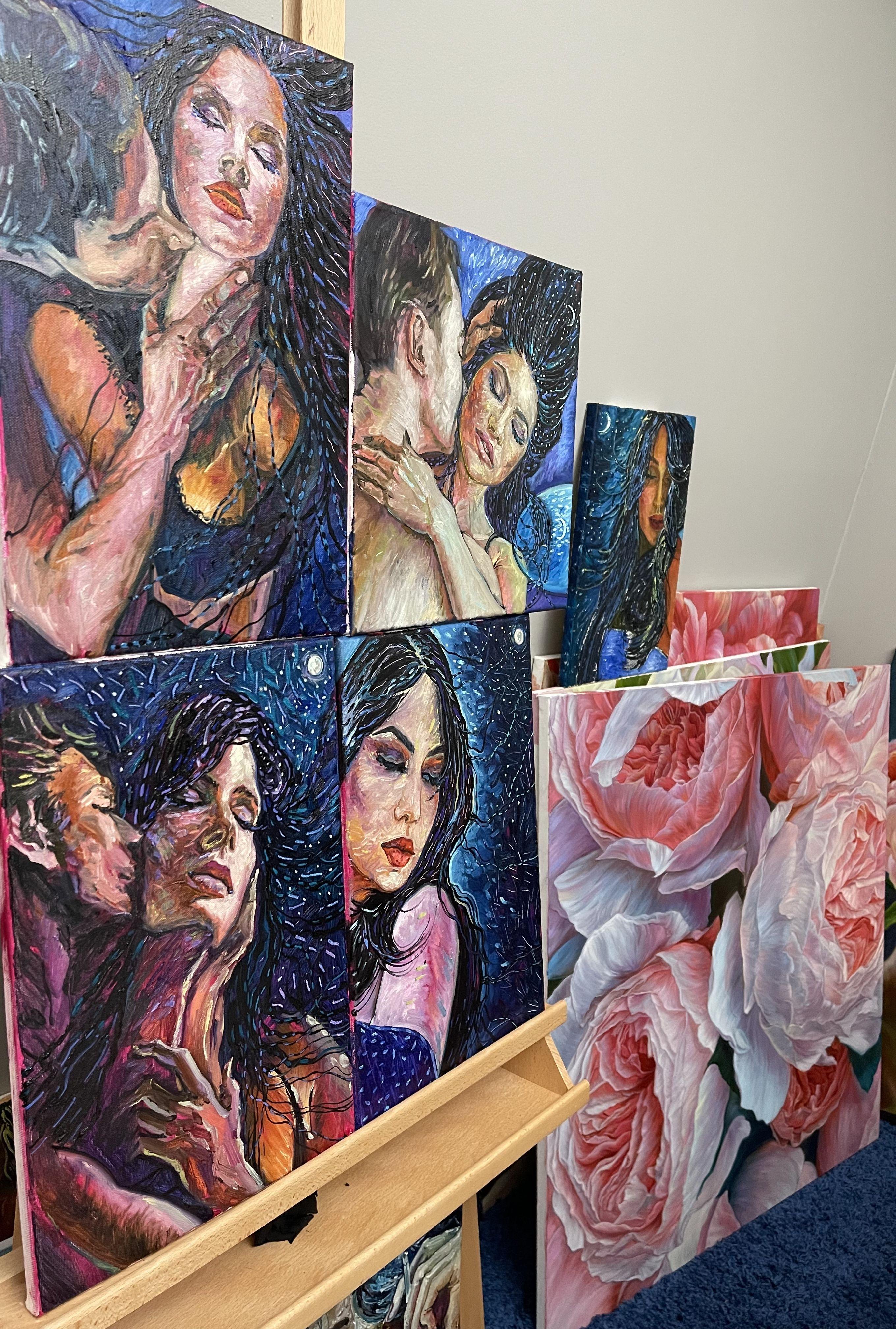Peony roses, Painting, Oil on Canvas For Sale 1
