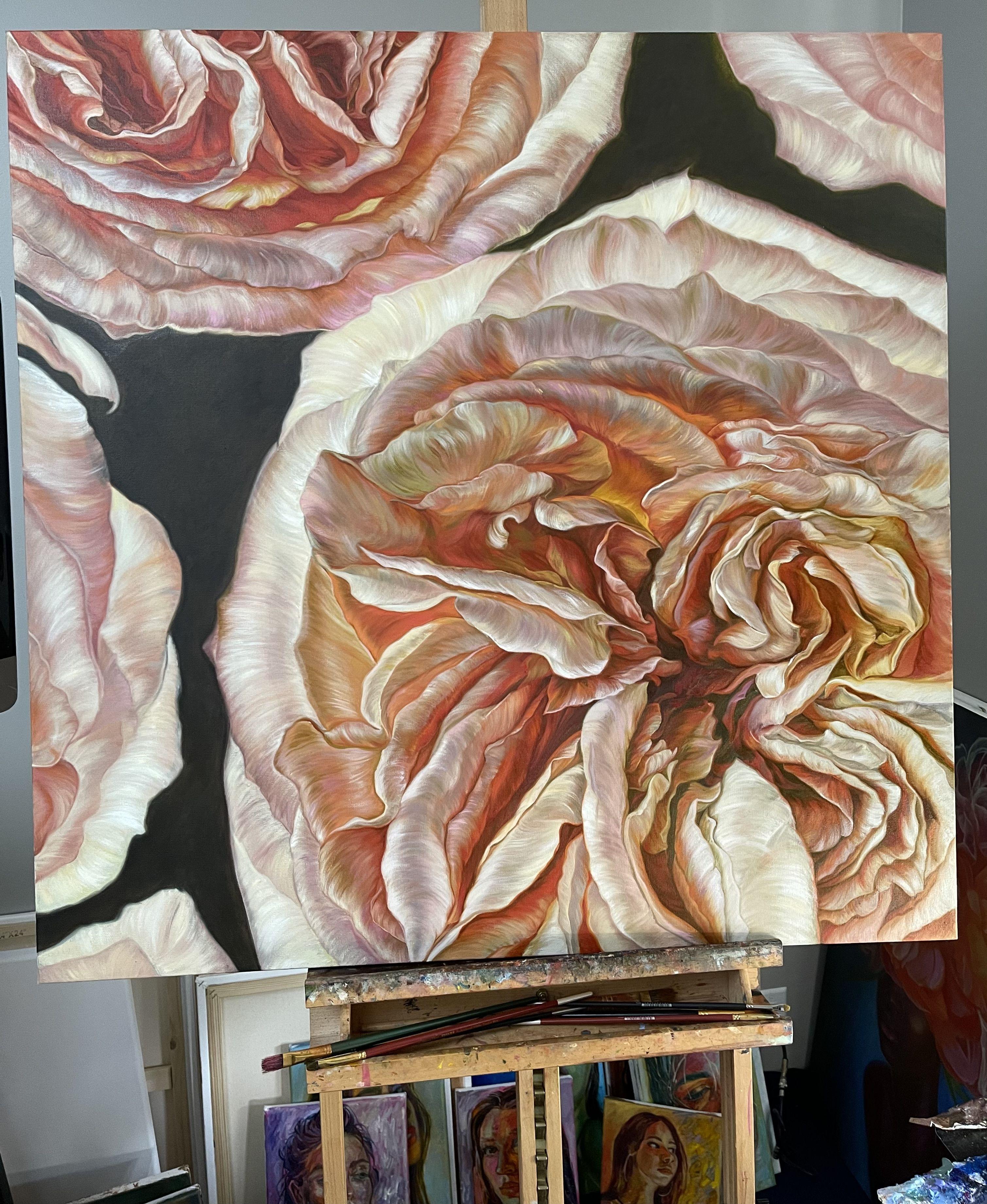 Peony roses, Painting, Oil on Canvas For Sale 2