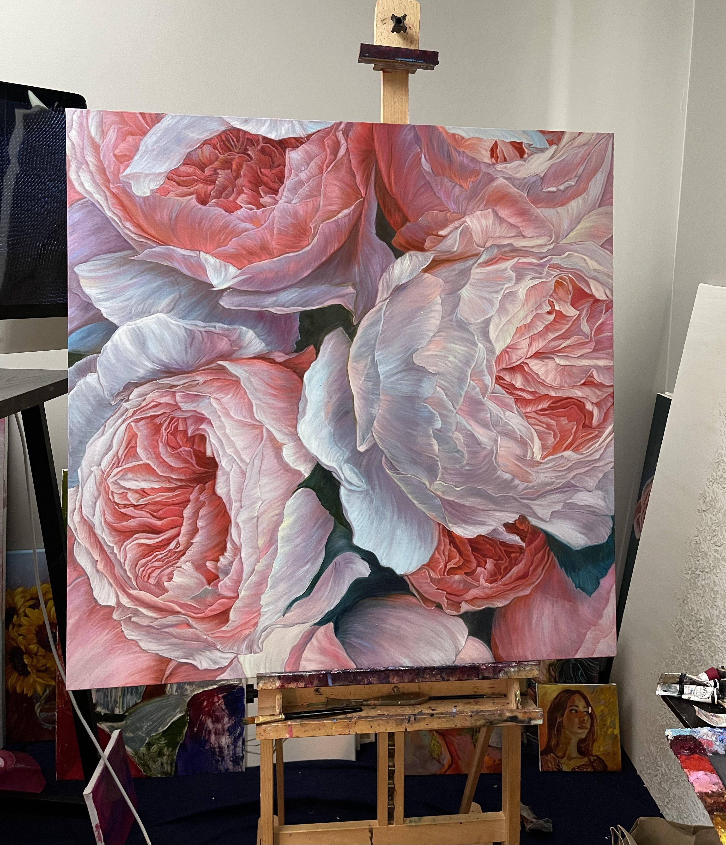 Peony roses, Painting, Oil on Canvas For Sale 2