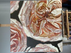 Pivoines roses, peinture, huile sur toile