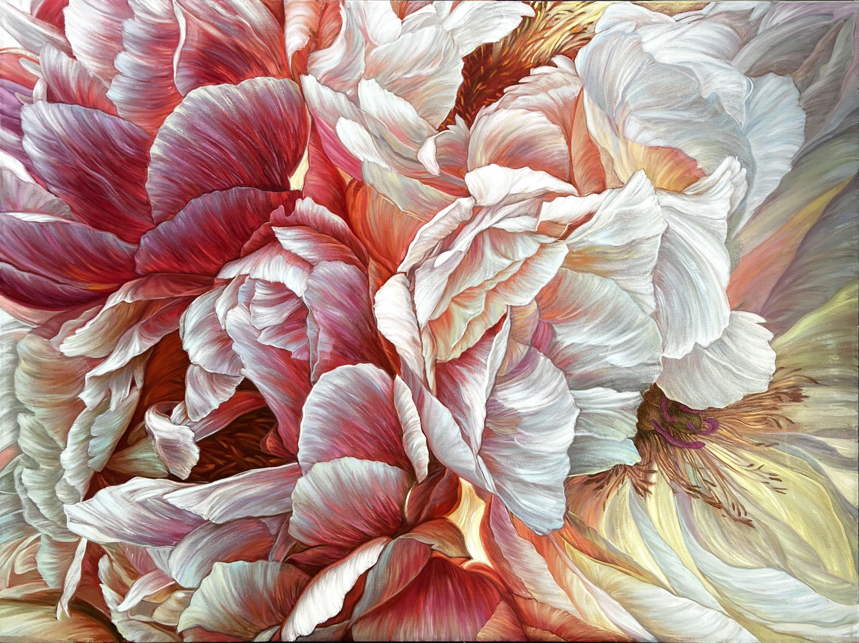 Peony Sunset , 2023 year  :: Painting :: Fine Art :: This piece comes with an official certificate of authenticity signed by the artist :: Ready to Hang: No :: Signed: Yes :: Signature Location: Podmarkova  :: Canvas :: Landscape :: Original ::