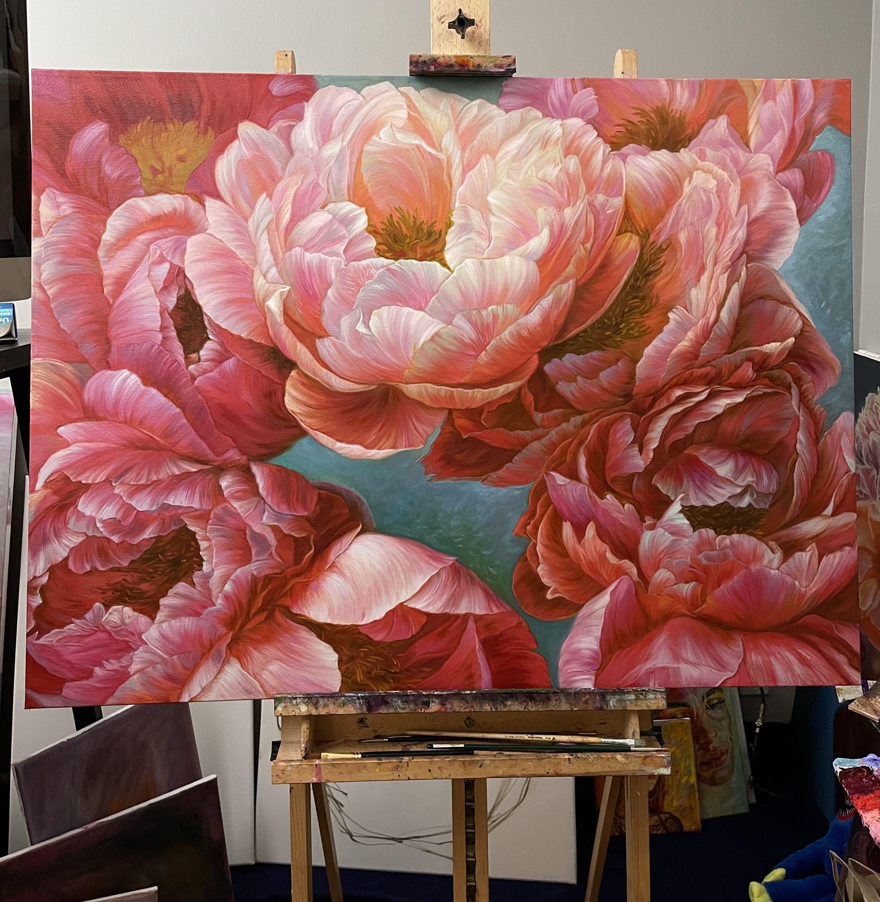 painting peonies in acrylic