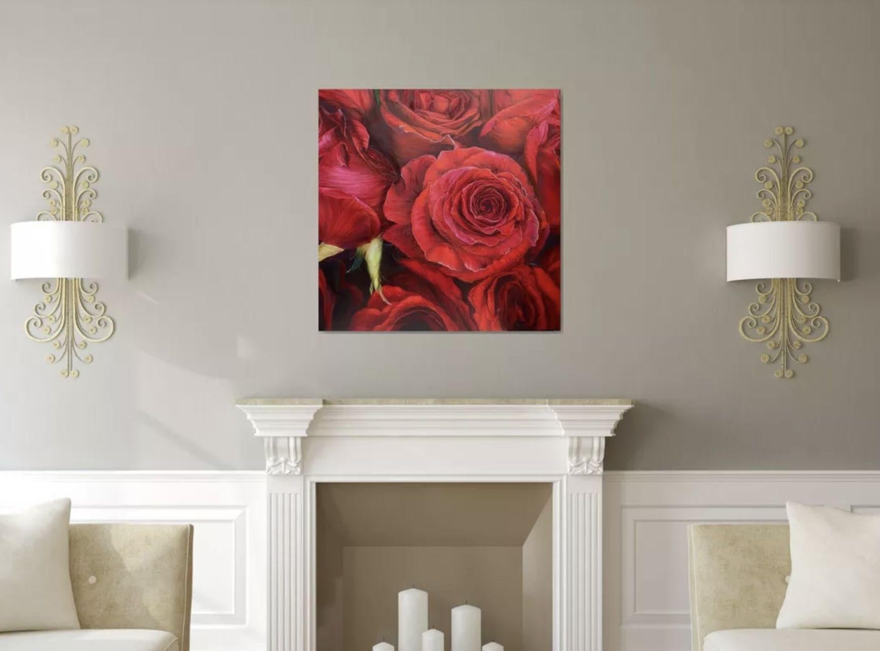 Red roses, Painting, Oil on Canvas For Sale 2