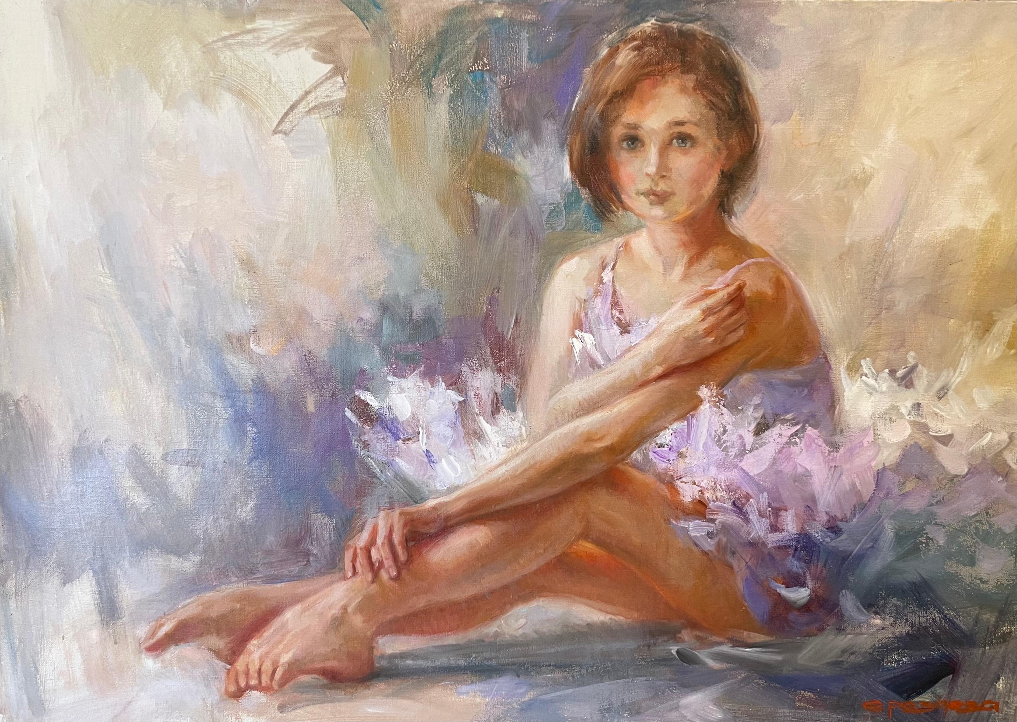 Ballerina in Lilac Tutu - Painting by Elena Rezayeva