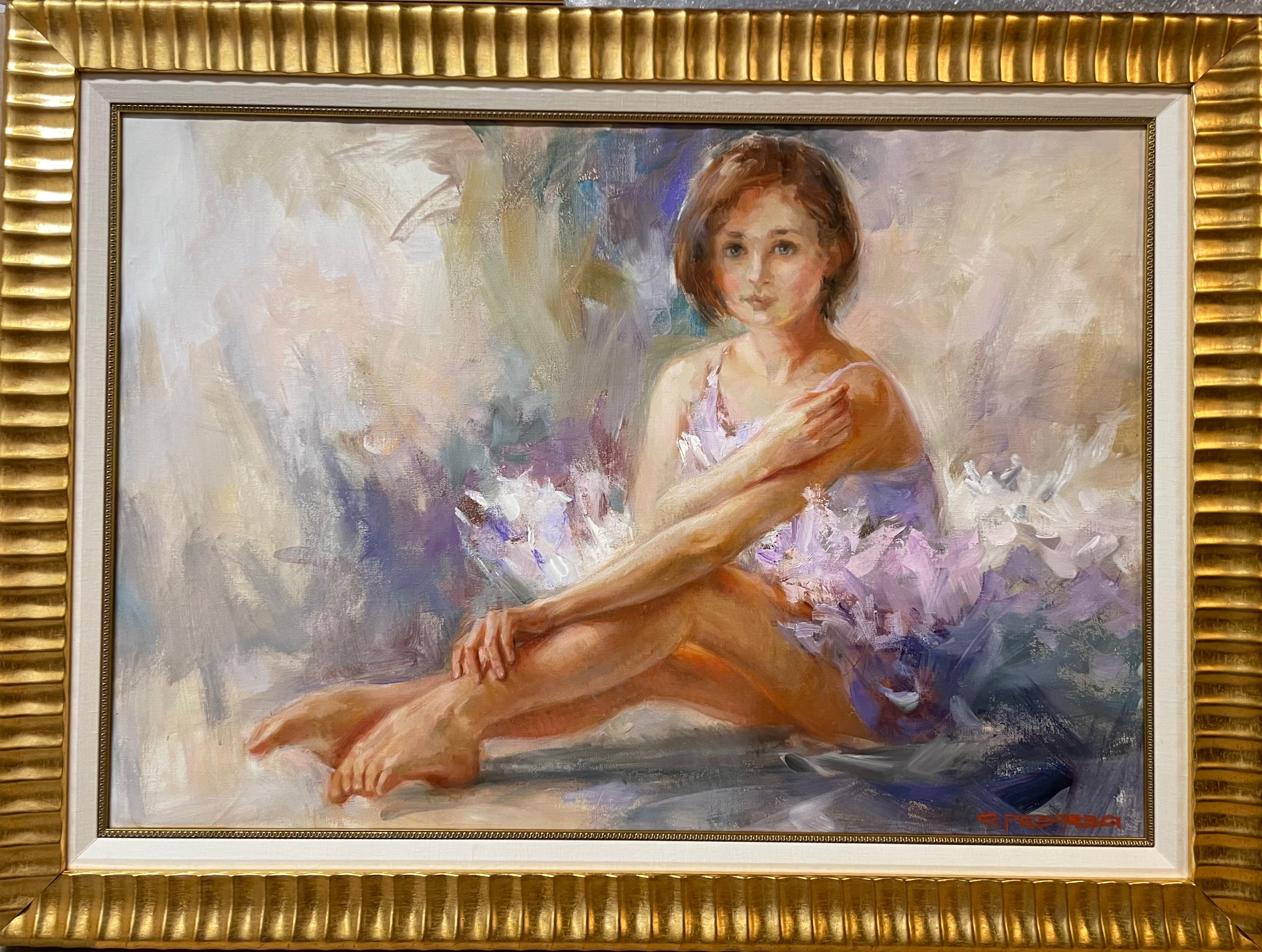 Ballerina in Lilac Tutu - Painting by Elena Rezayeva