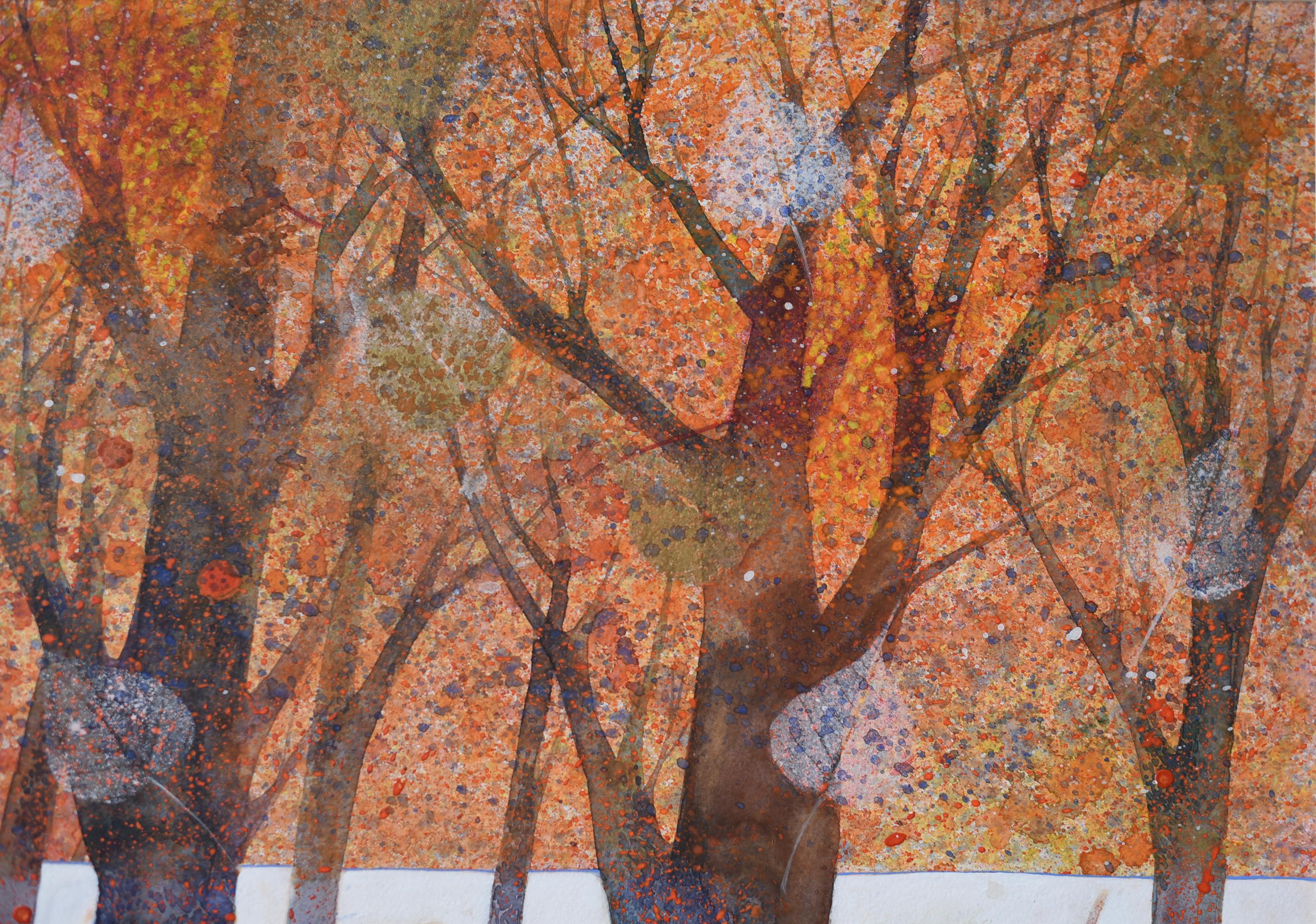 Autumn. leaf fall - Painting by Elena Shichko