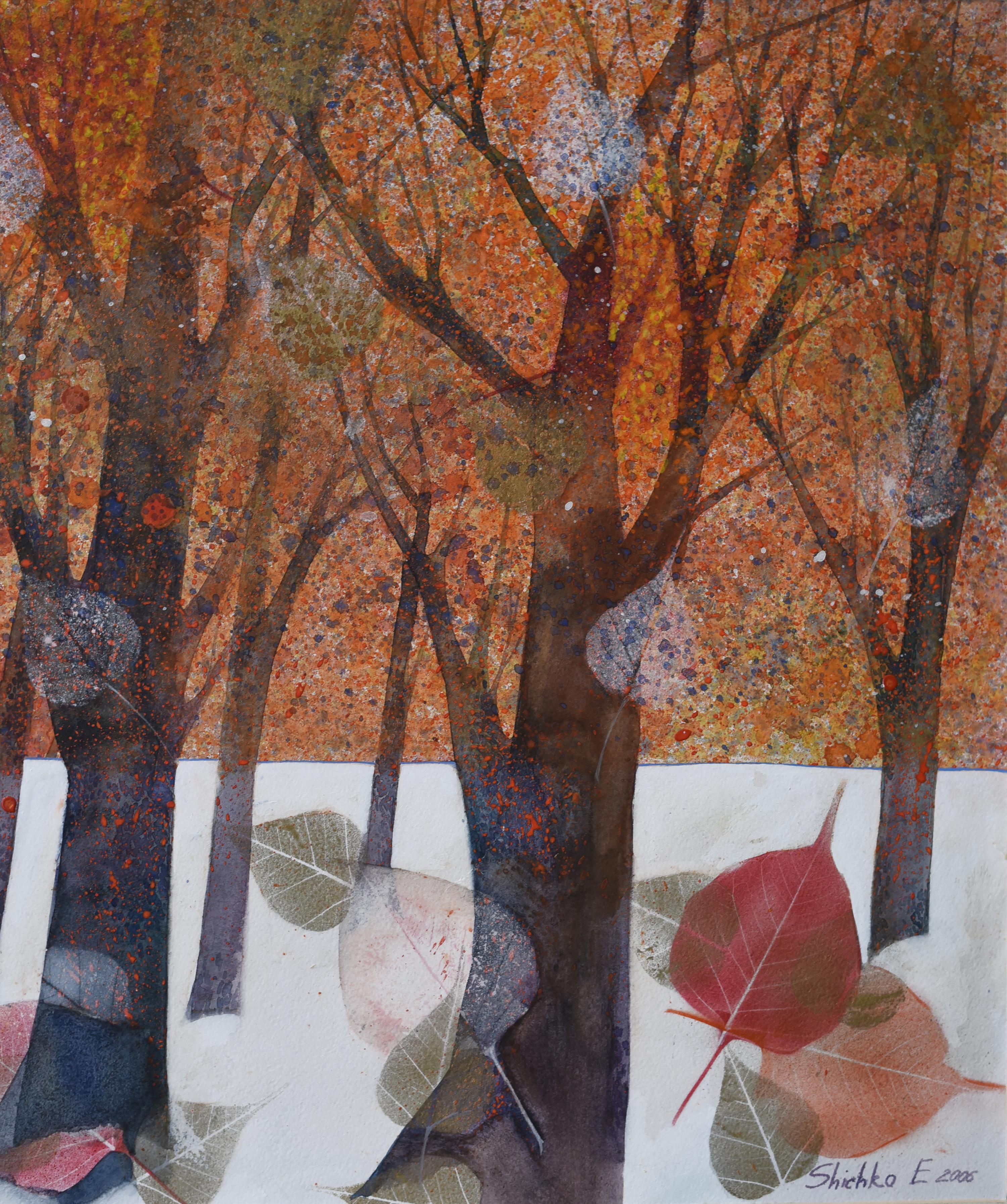 Autumn. leaf fall - Impressionist Painting by Elena Shichko