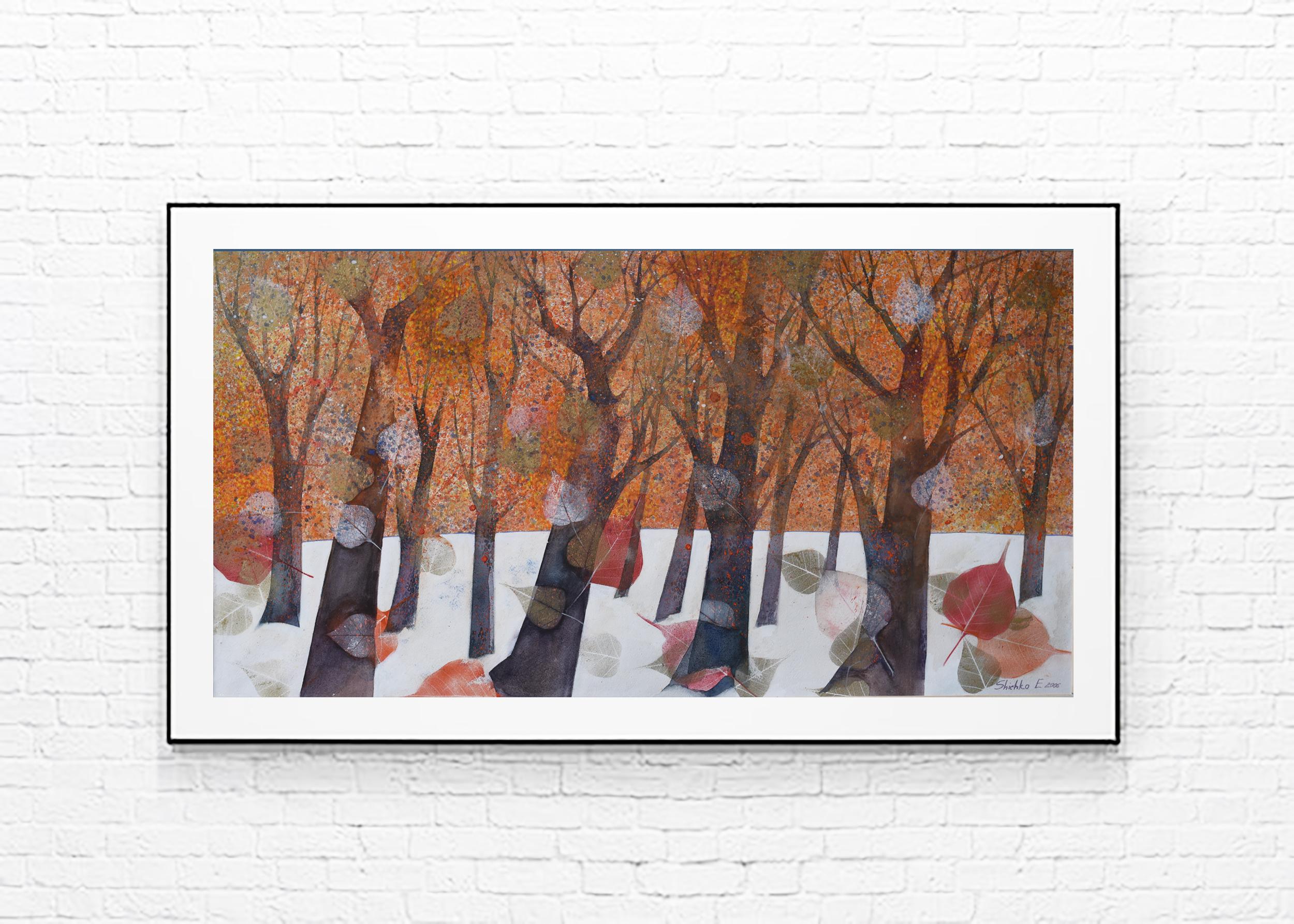 Autumn. leaf fall- original watercolor on paper 47x87 cm. 

The work is designed to decorate the interior.

The watercolor will be carefully packed and sent in a tube. A certificate of authenticity is included.