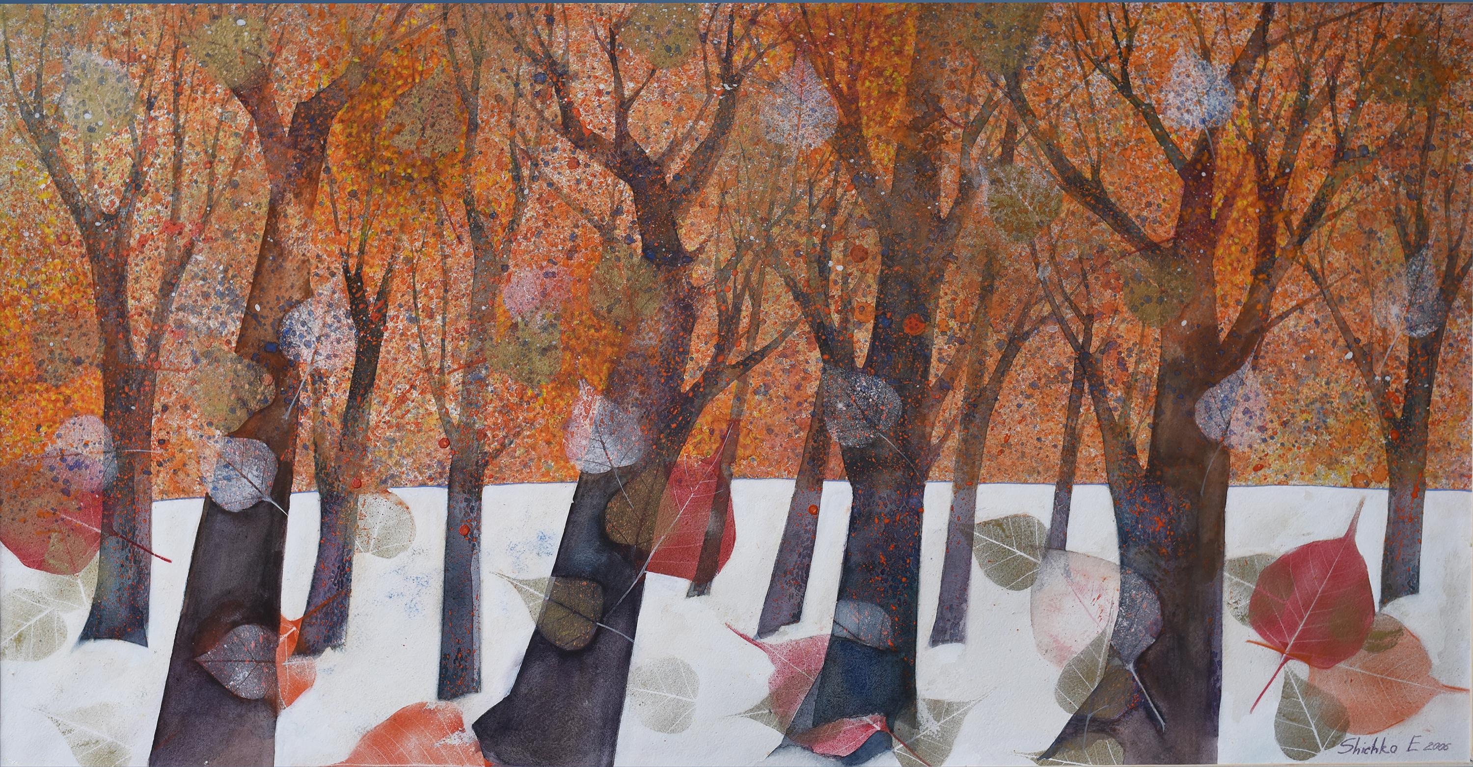 Elena Shichko Landscape Painting - Autumn. leaf fall