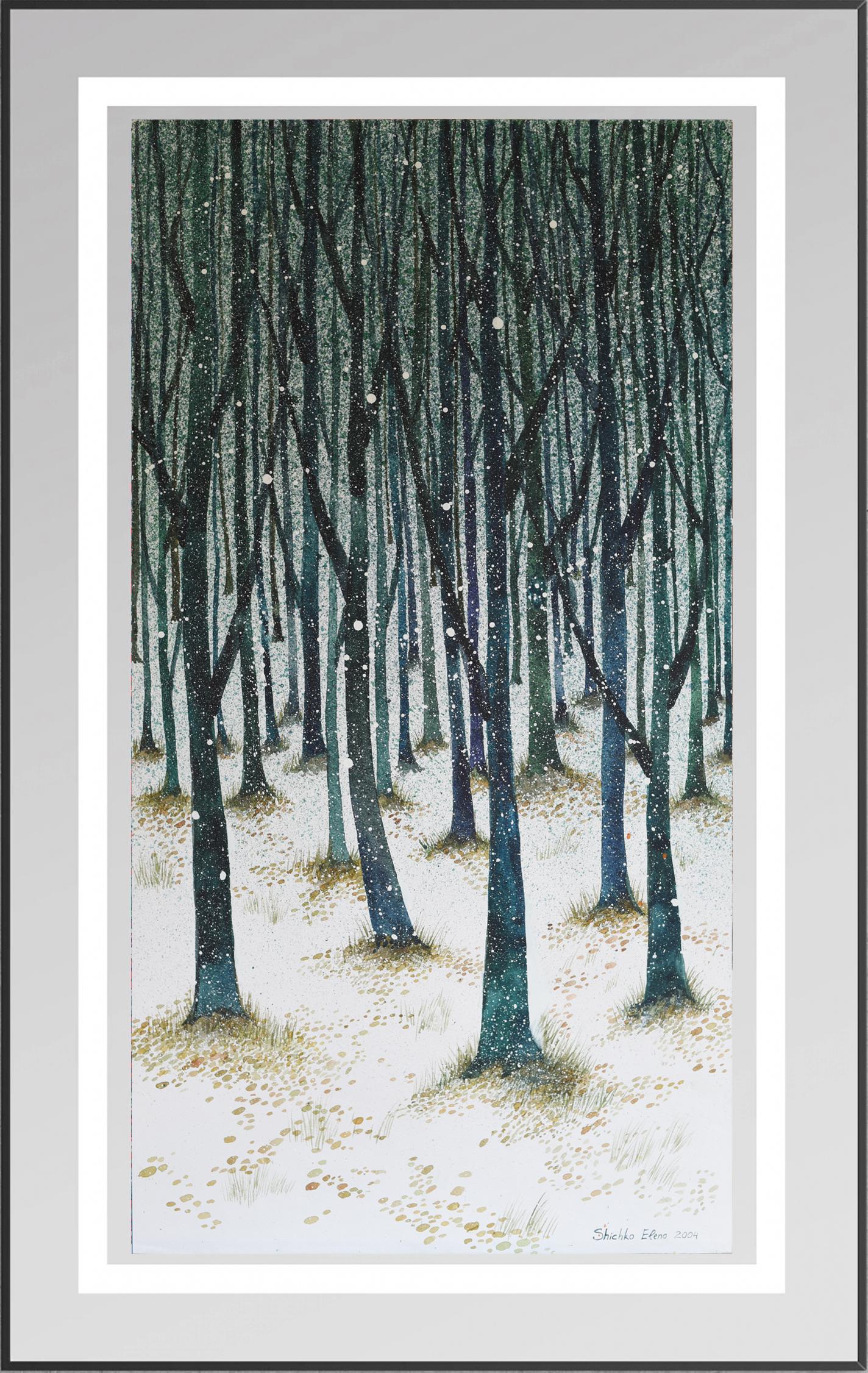 Bosque Azul - Landscape Painting Negro de Elena Shichko