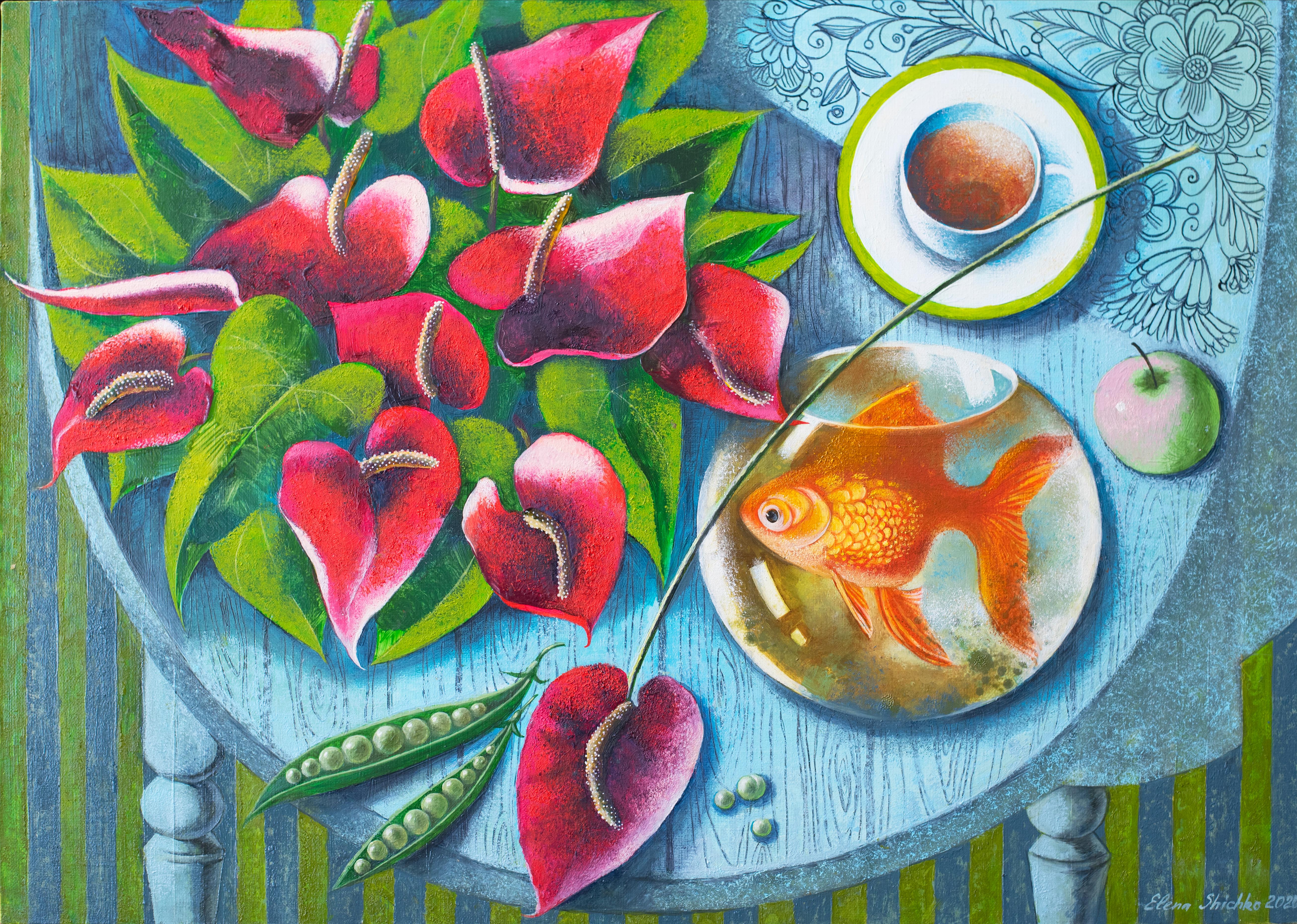 Animal Painting di Elena Shichko - Pesce d'oro