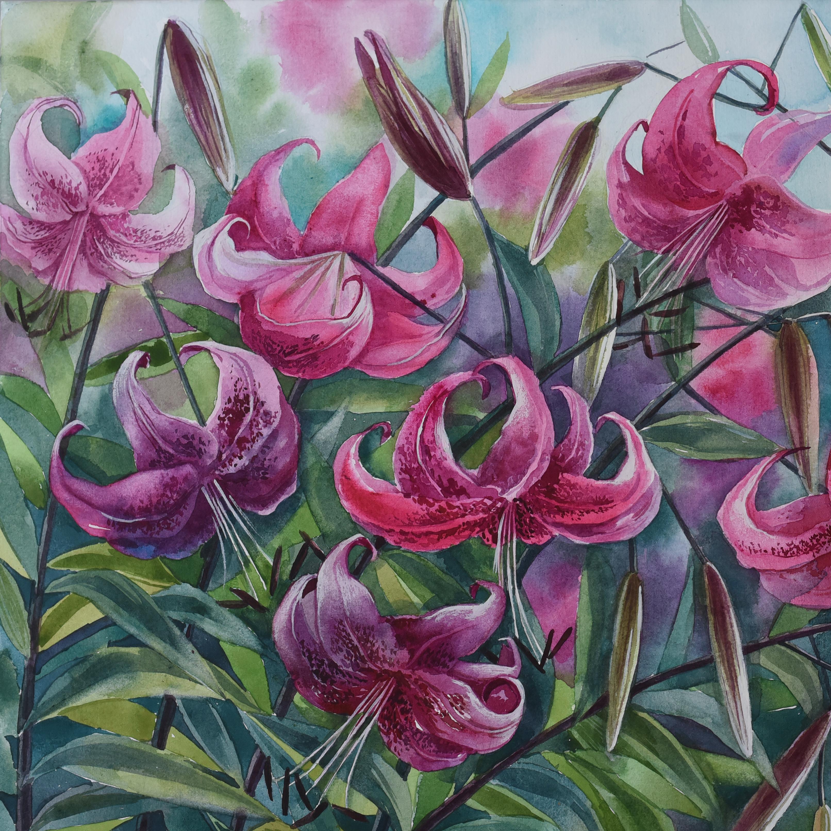 LILIES IN SUMMER GARDEN - Painting by Elena Shichko