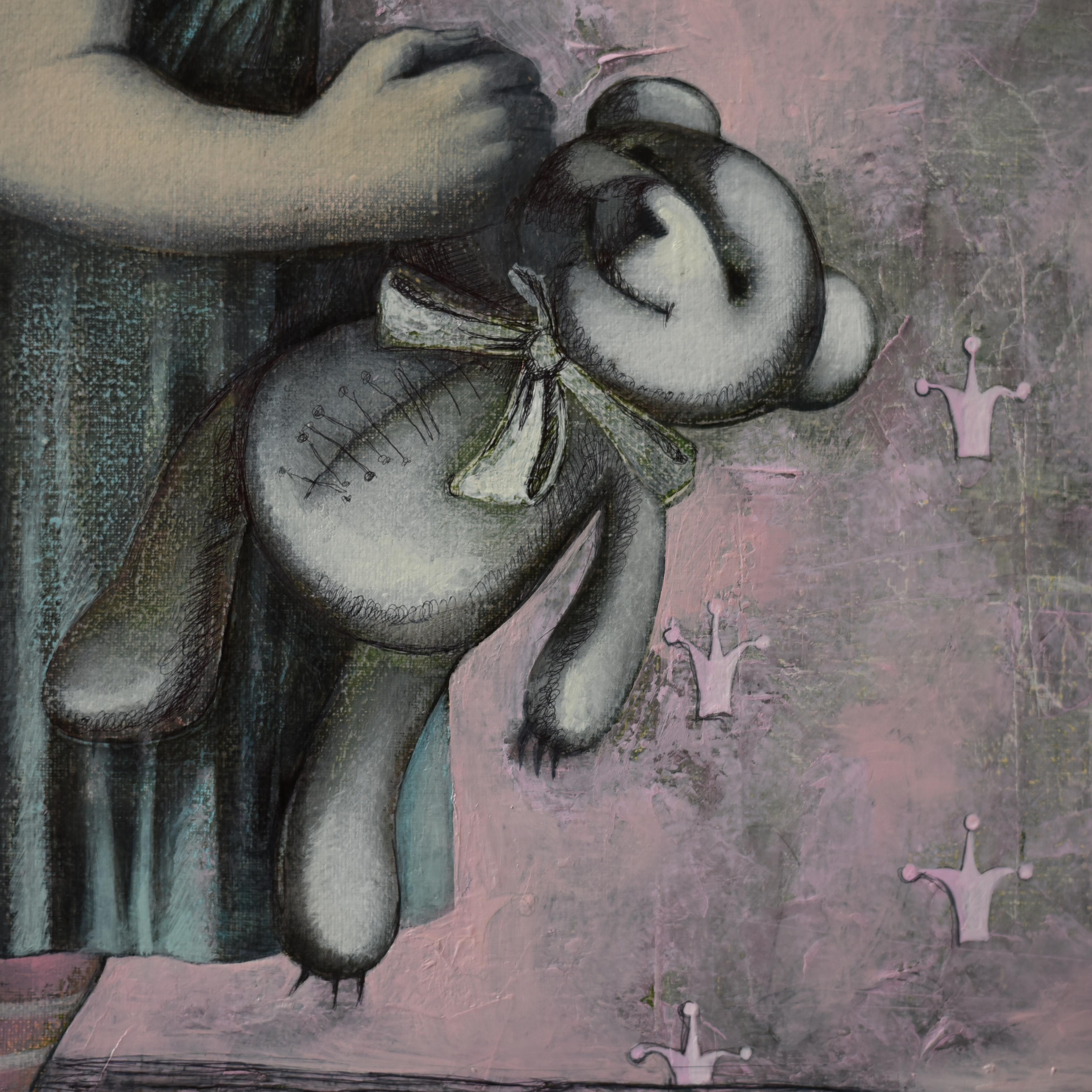 Portico di ragazza - Figurative Painting Grigio di Elena Shichko
