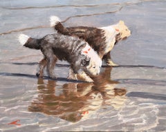 Beach dogs 2, Painting, Oil on Canvas