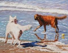 Beach dogs, Painting, Oil on Canvas