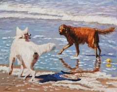 Chiens de plage, Peinture, Huile sur toile