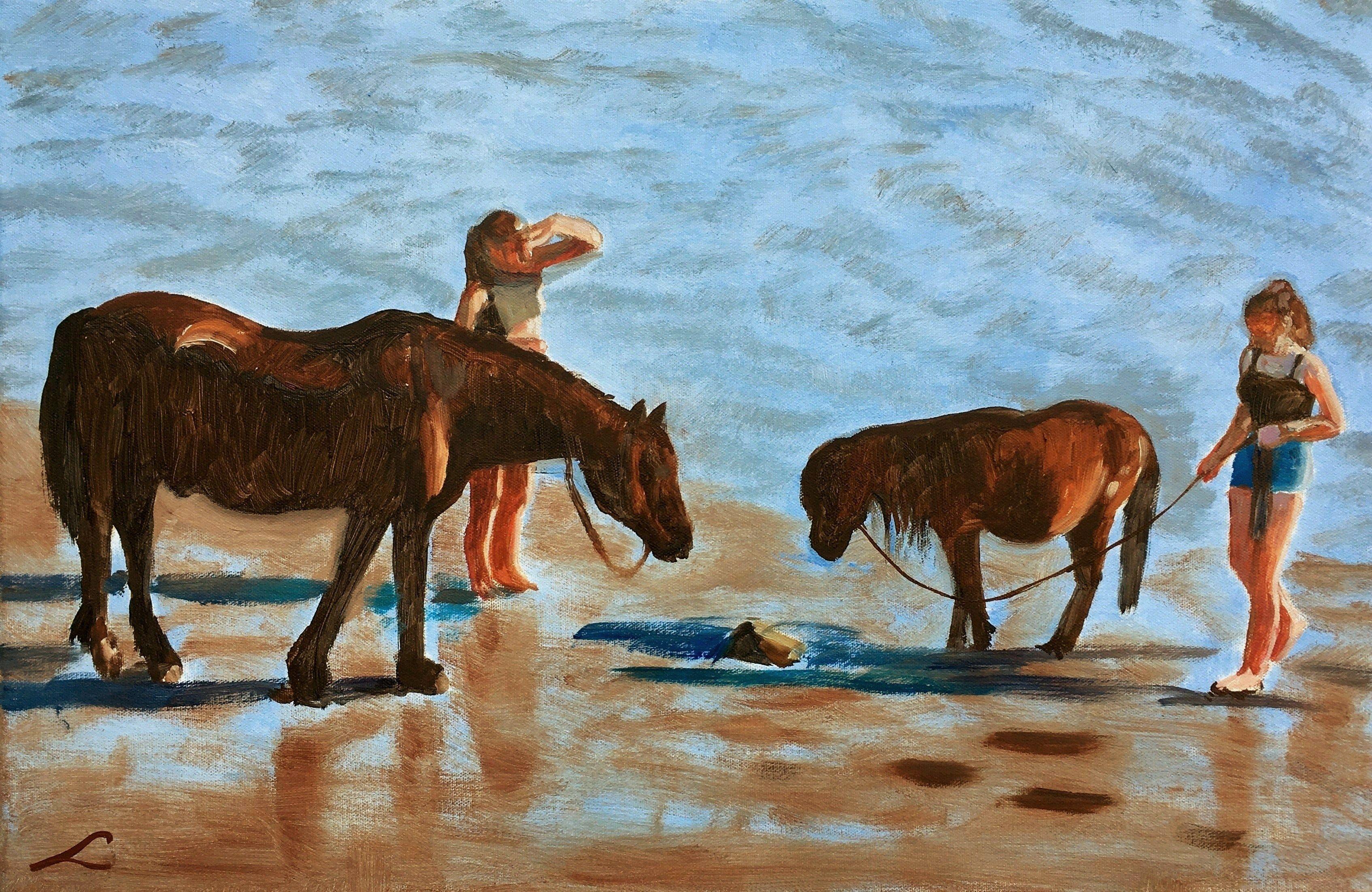 Peinture - Scène de plage 4, huile sur toile - Painting de Elena Sokolova