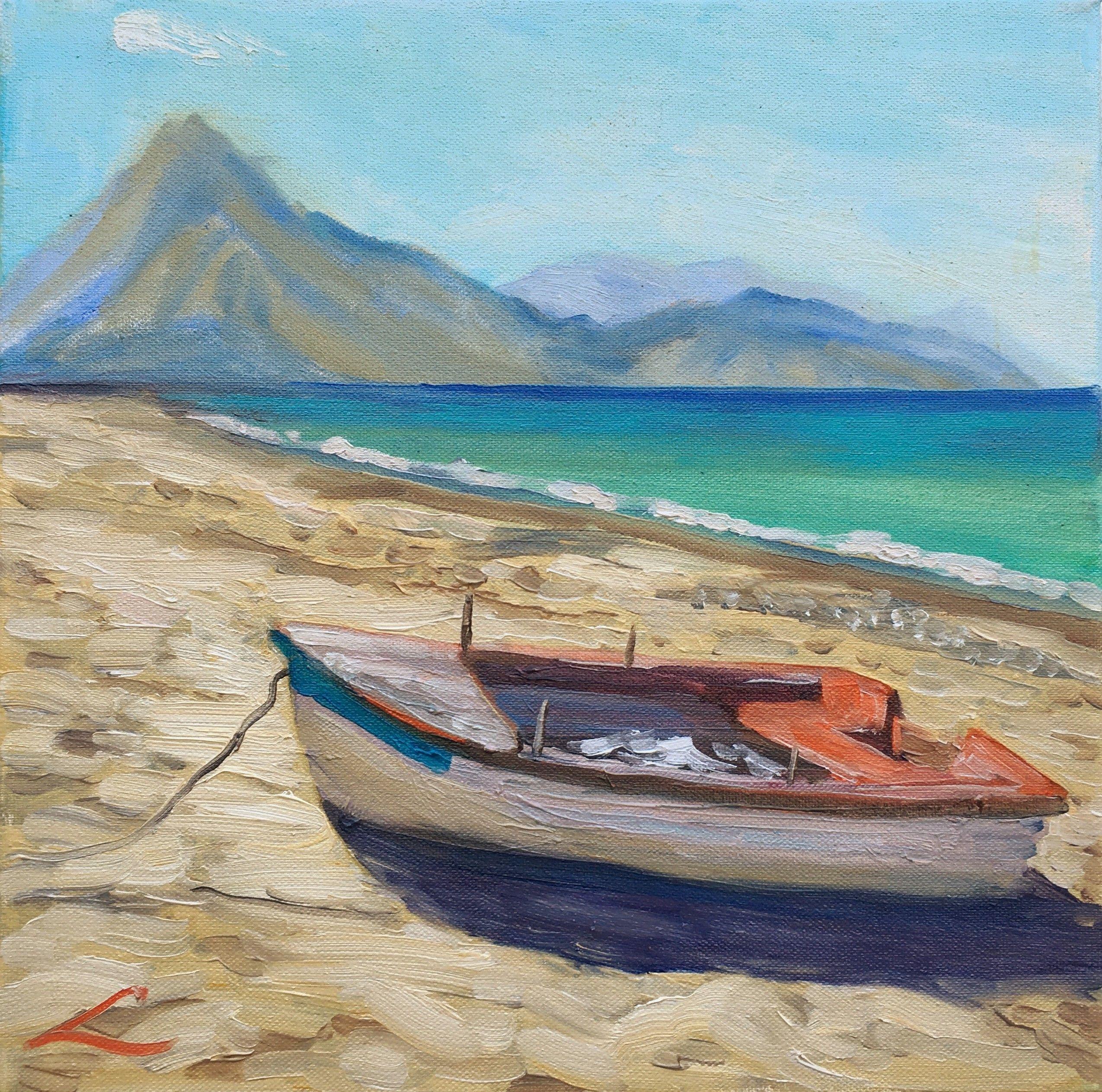 boat on the sea painting