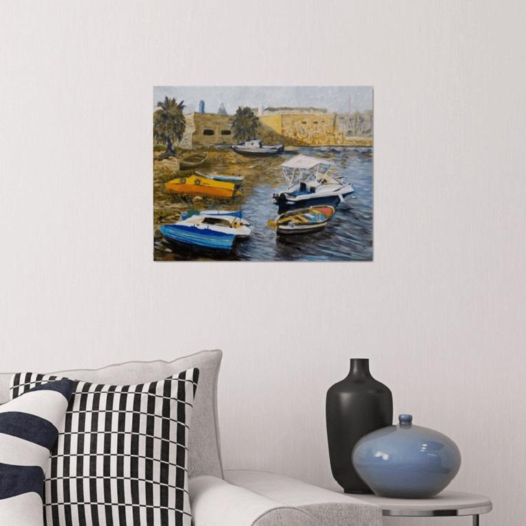 Bootshütte, Gemälde, Öl auf Leinwand (Impressionismus), Painting, von Elena Sokolova